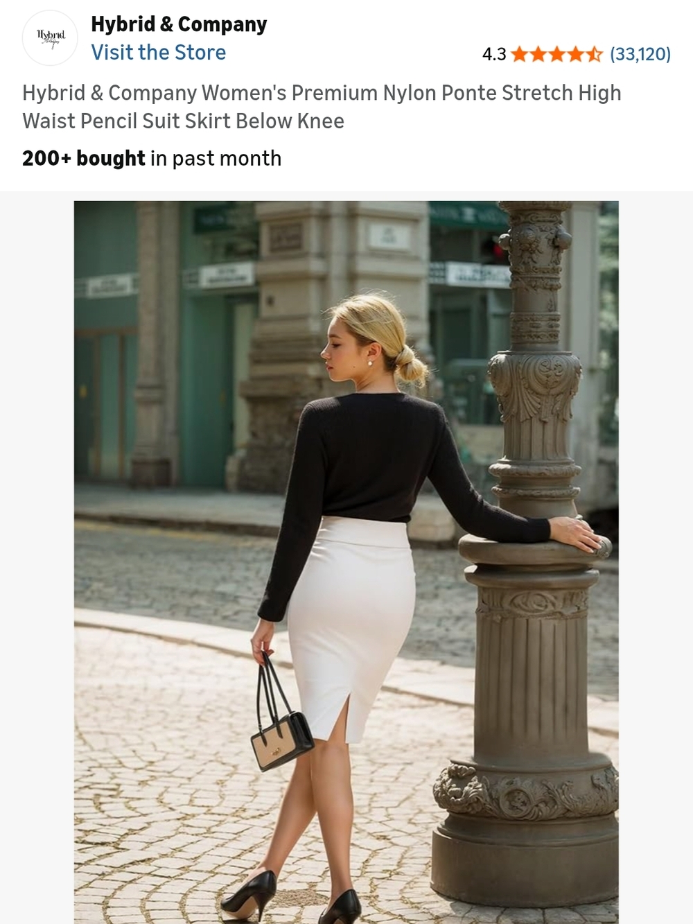 Hybrid & Company Cream High-Waist Pencil Skirt with Back Slit